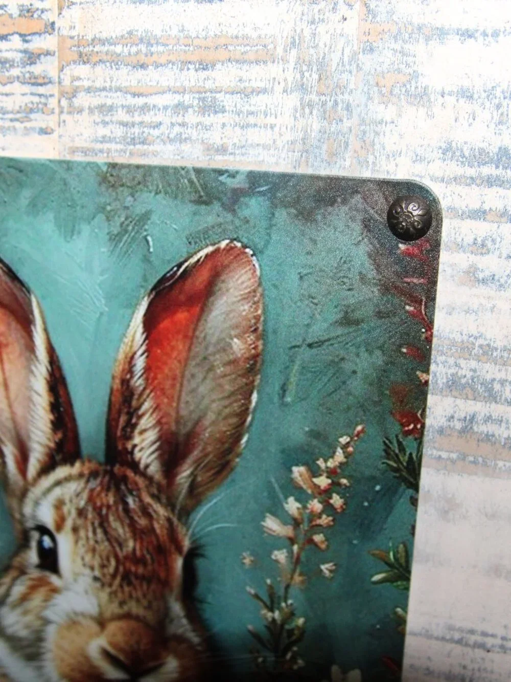 NEW Large Shabby French Country Farmhouse Bunny Rabbit & Wild Flowers Wall Decor